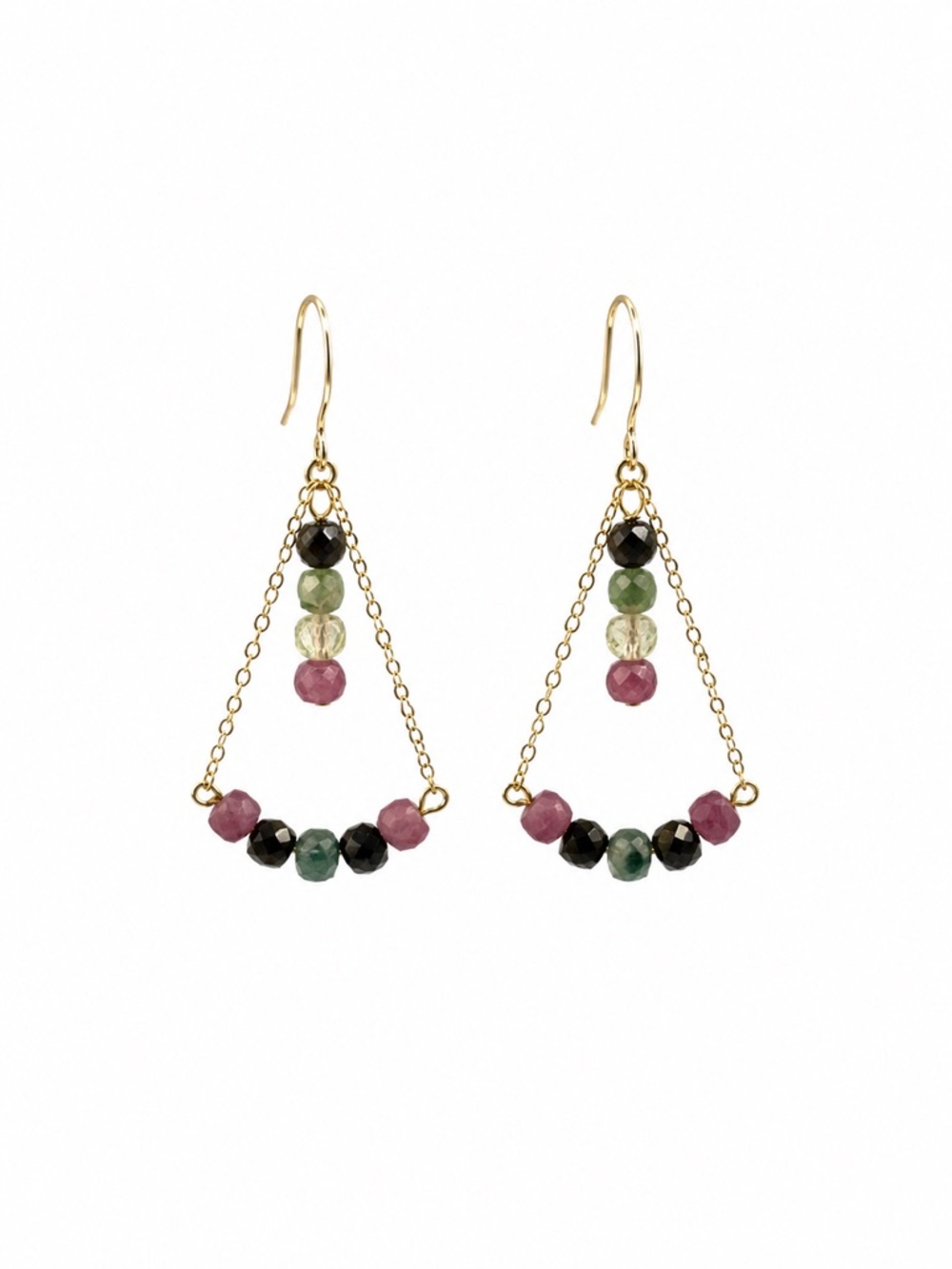 HK0102 Tourmaline Gold Chandelier Earrings